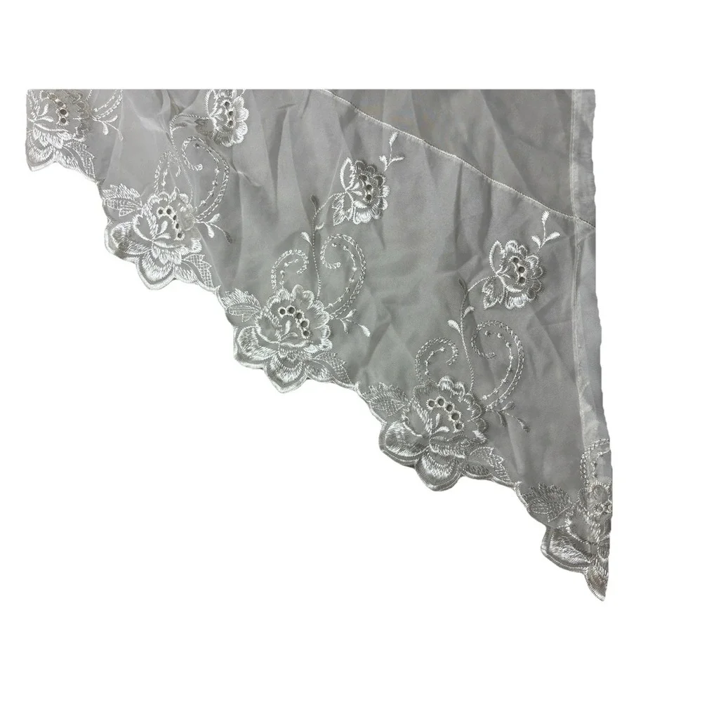 Vintage Swag Curtain One‎ Panel Ivory Floral Embroidered Trim Right Side 42x40